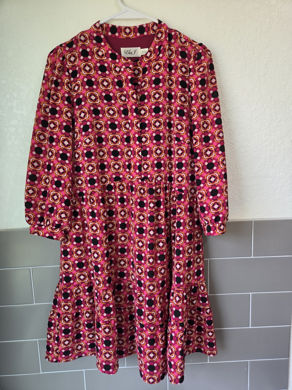 Eliza J Pink Floral Geo Tiered Dress